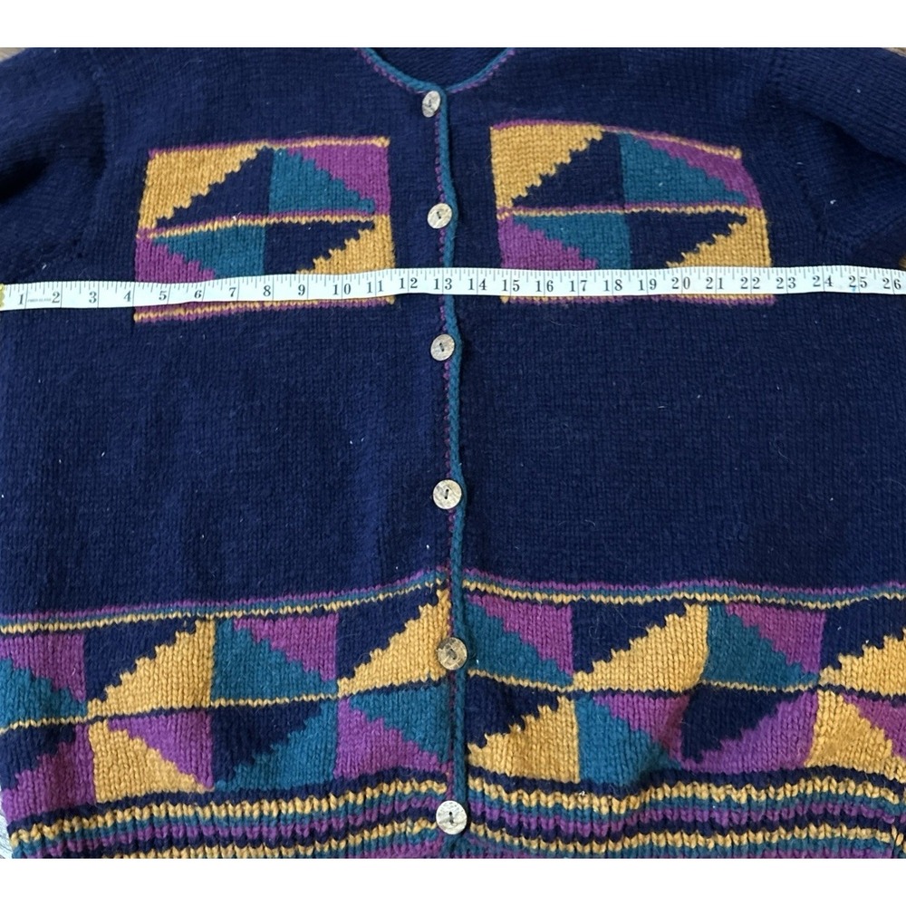 Vintage Ecuador Hand Knit Cardigan Sweater Women's Medium Aztec Geometric Button - Picture 8 of 8